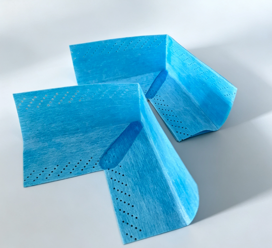 Blue perforated preformed waterproofing inside corner piece