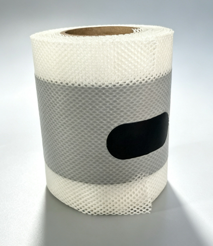 Gray waterproofing tape roll with white mesh reinforcement edges